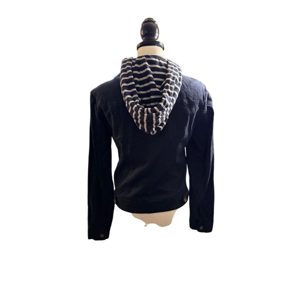 Splendid Women's Blue Denim Jacket Striped Hood. Size Small. - Picture 6 of 16